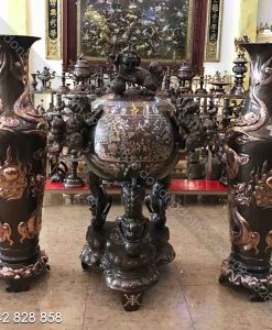 ĐỈNH CẦU 1M4 KHẢM 1 CHỮ VÀNG VÀ ĐÔI LỌ RỒNG NỔI 1M7